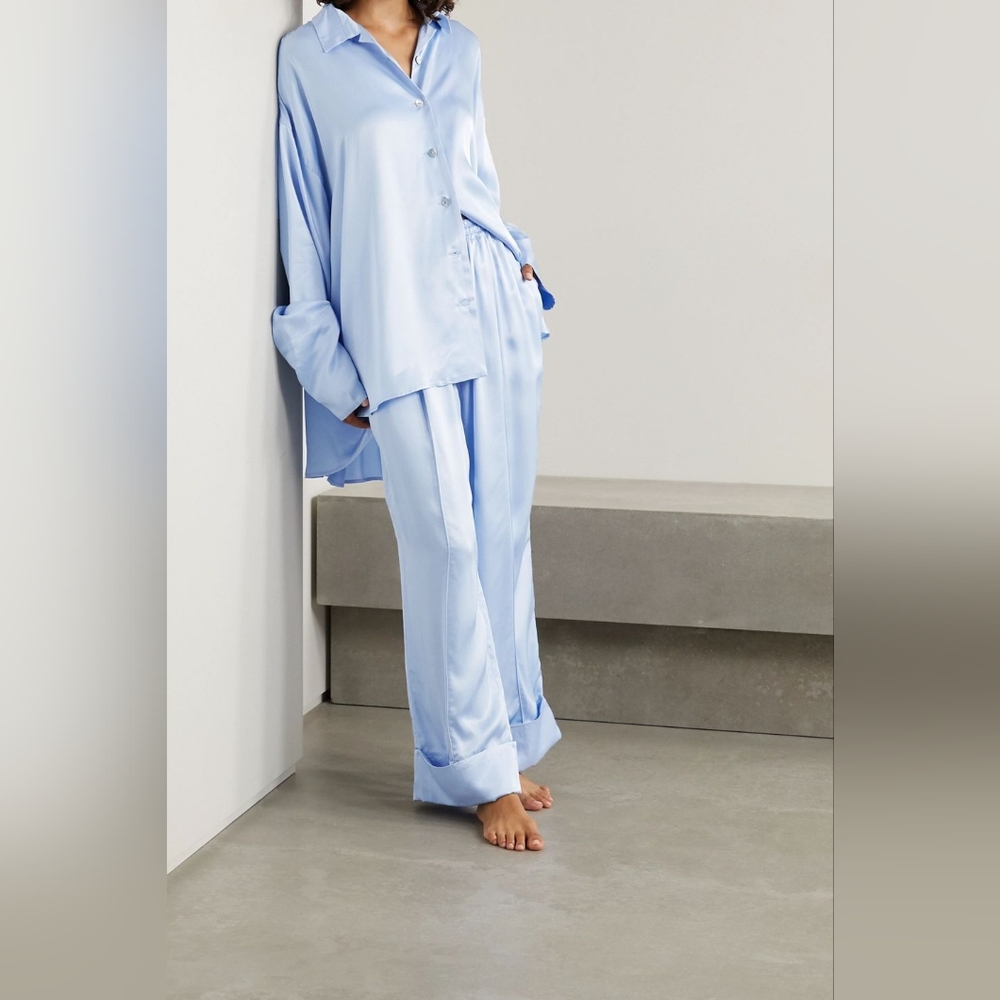 SLEEPER Sky Blue Satin Pajama Oversized Top 1 XL XXL